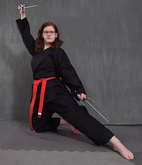 student doing stance for teens self defense practice