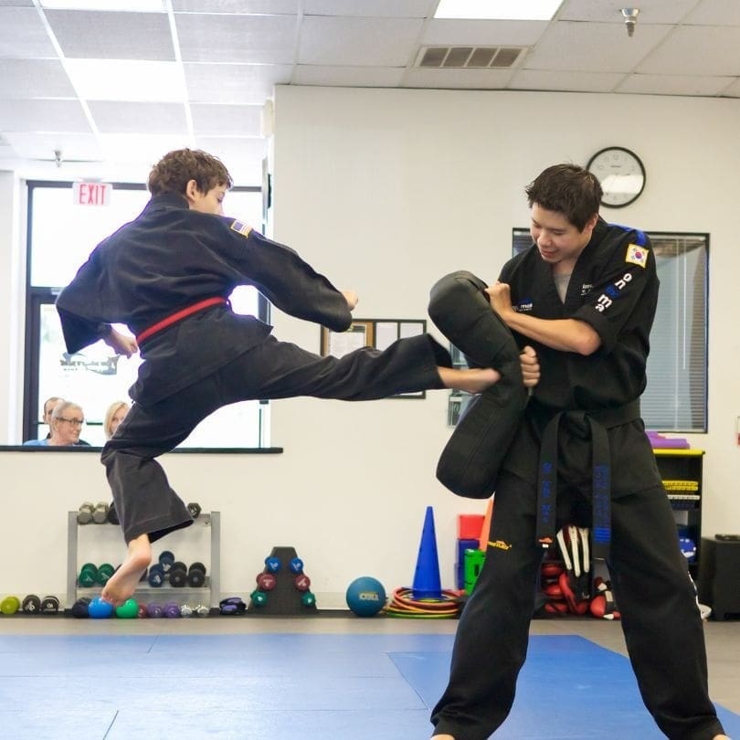 kids practicing kicks for kids self defense classes